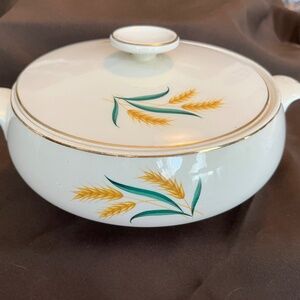 Vintage Round Covered Vegetable Royal Harvest (Gold Trim) by Homer Laughlin 8 in